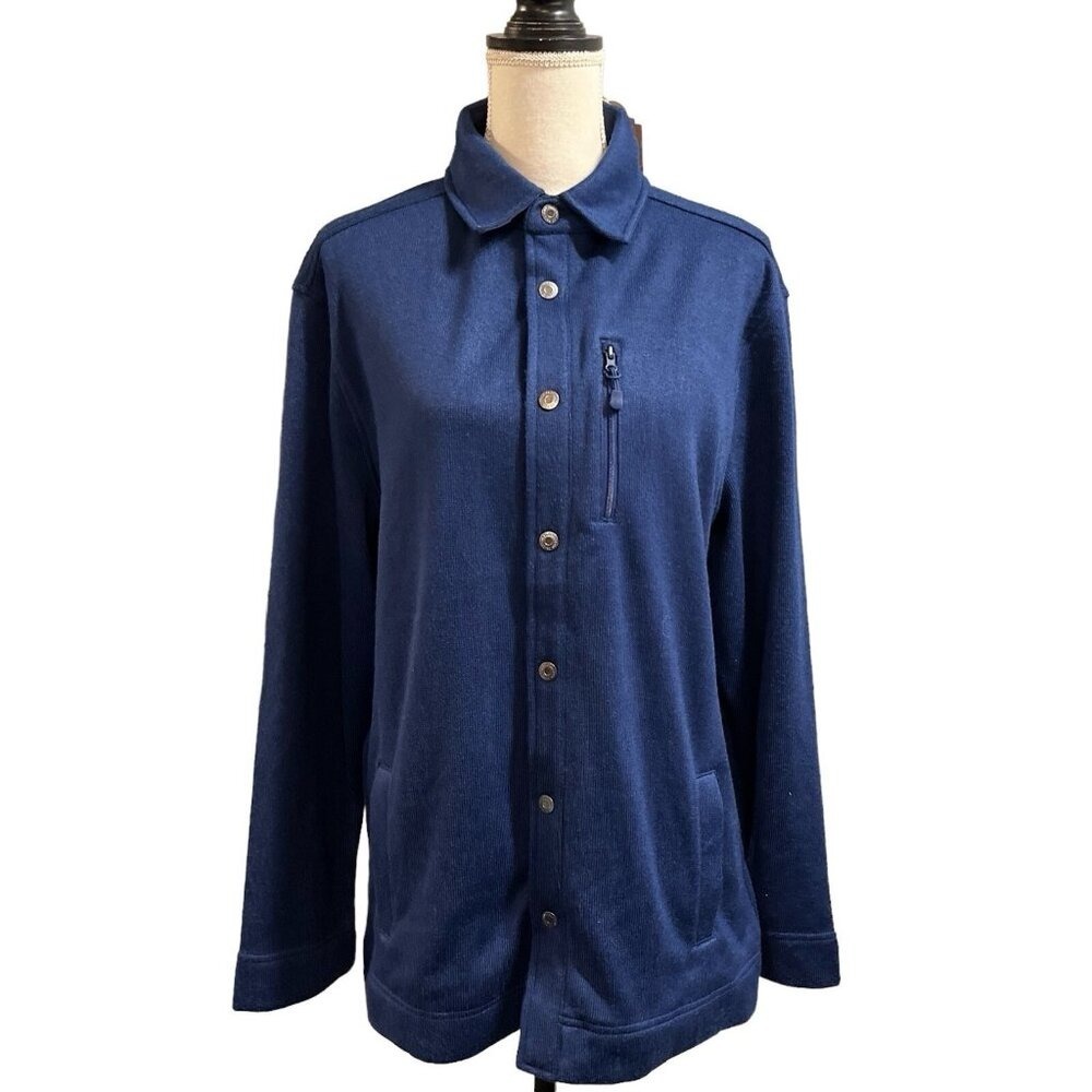 Telluride Clothing Company Sweater Jacket ‎ Blue Ribbed Fleece Size L Hiking